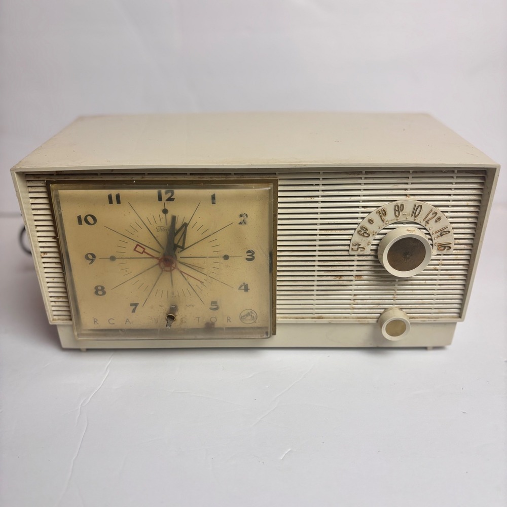 Vintage 1956 RCA‎ Victor Telechron Clock Radio Cream AM Analog Mid-Century Retro